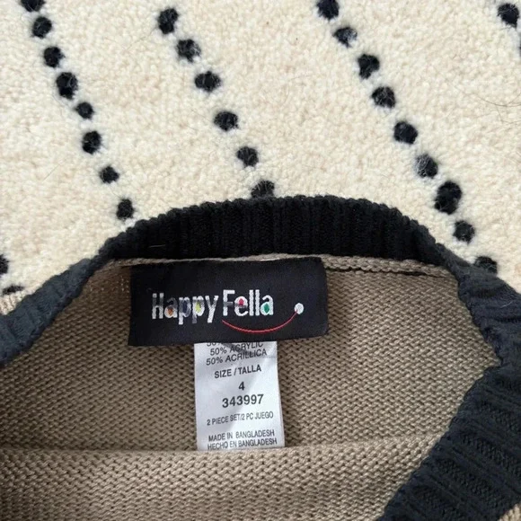Vintage Kids Happy Fella Neutral Striped Preppy Sweater Size 4 - Picture 2 of 3